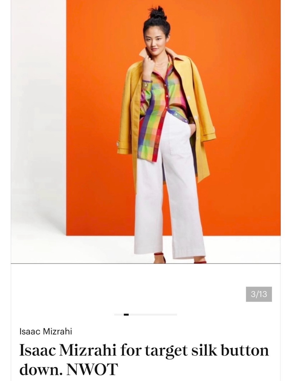 Isaac Mizrahi Multicolor Plaid Button-Front Silk Shirt